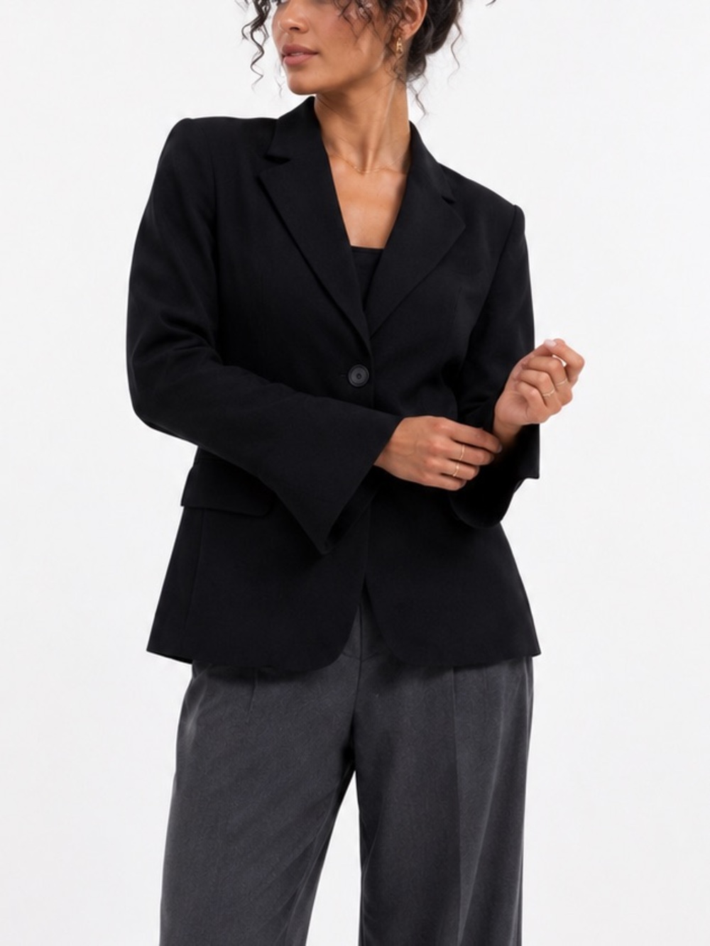 Karen Millen Single Button Flare Bell Sleeve Blazer Jacket size 10 Black